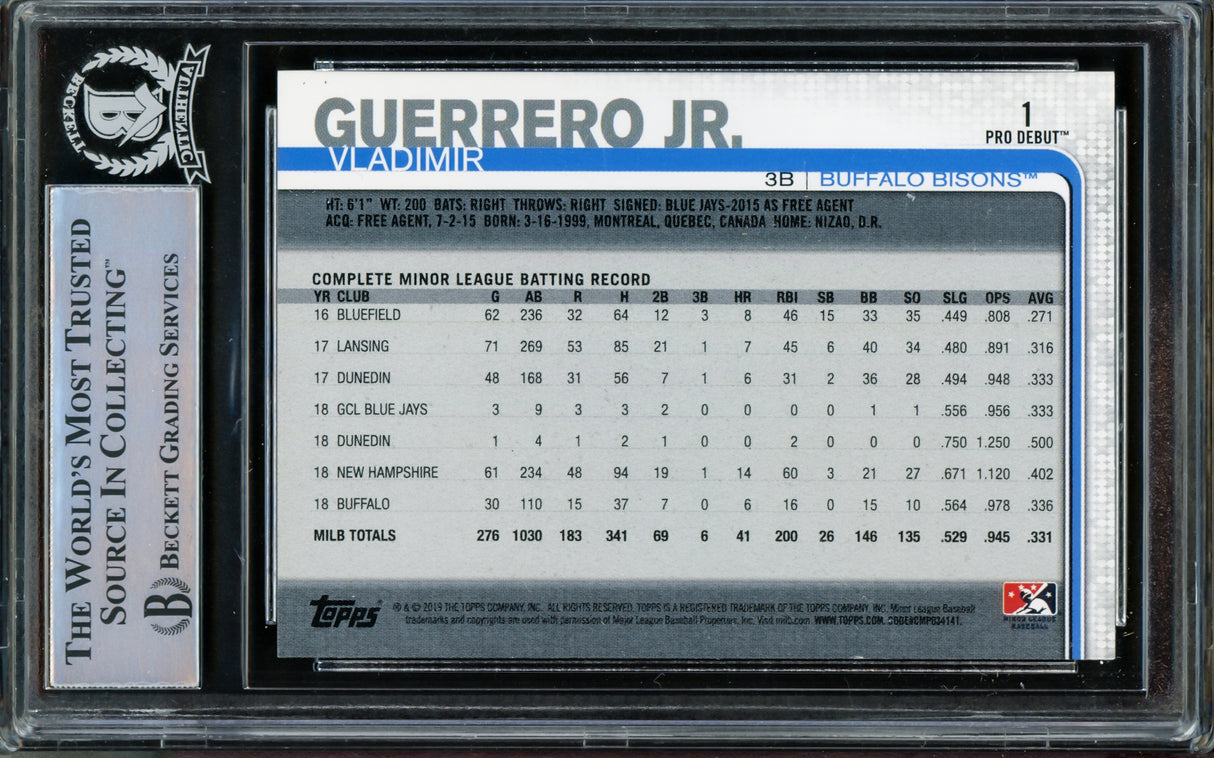 Vladimir Guerrero Jr. Autographed 2019 Topps Debut Rookie Card #1 Toronto Blue Jays Beckett BAS #14866208