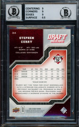 Stephen Curry Autographed 2009-10 Upper Deck Draft Edition Rookie Card #34 Golden State Warriors BGS 9 Auto Grade Near Mint/Mint 8 Beckett BAS #14985114
