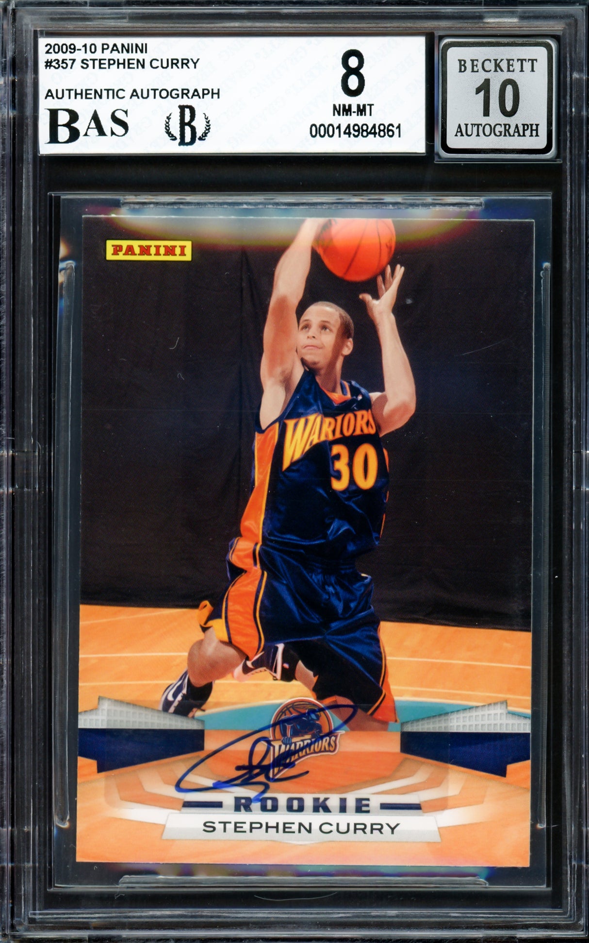 Stephen Curry Autographed 2009-10 Panini Rookie Card #357 Golden State Warriors BGS 8 Auto Grade Gem Mint 10 Beckett BAS #14984861