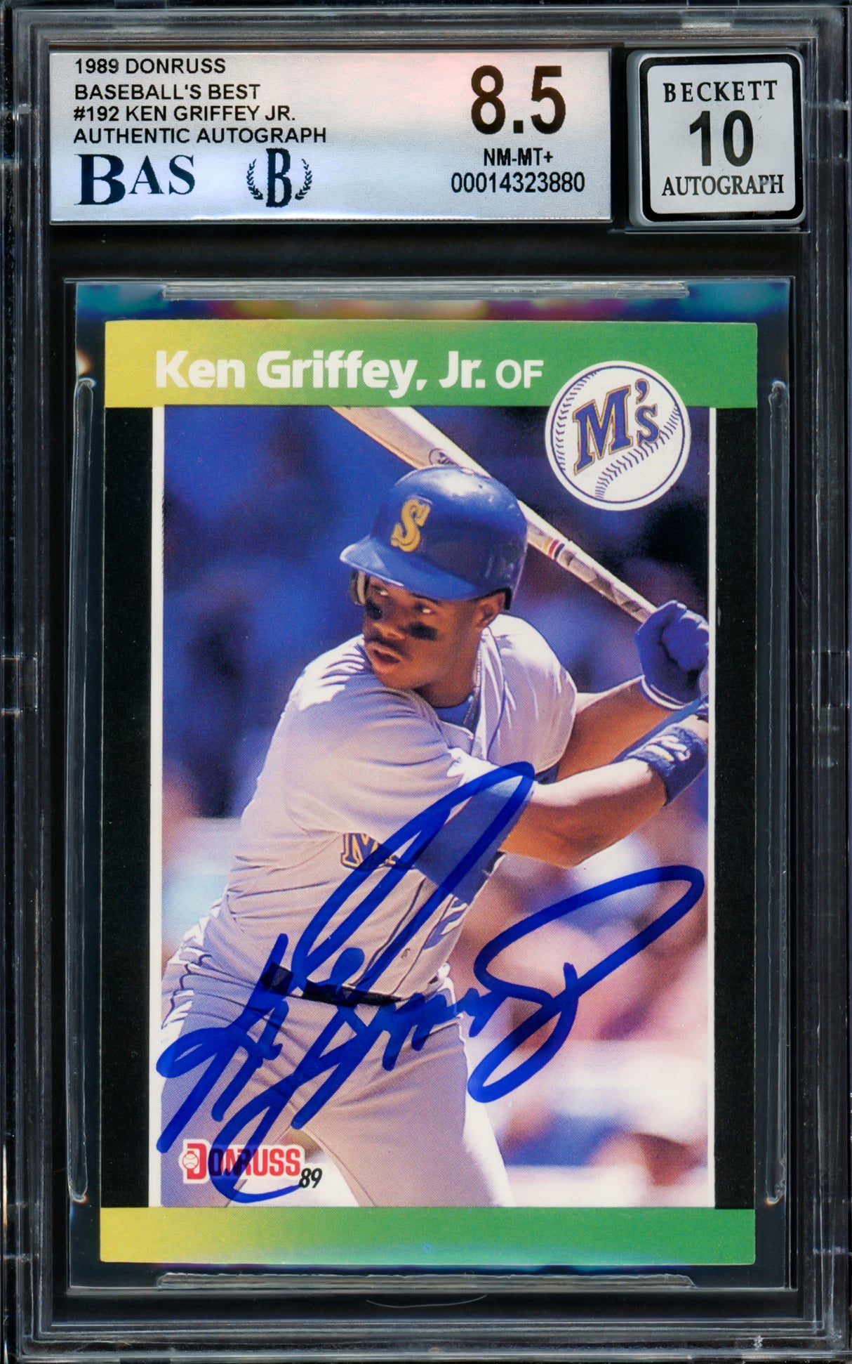Ken Griffey Jr. Autographed 1989 Donruss Baseball's Best Rookie Card #192 Seattle Mariners BGS 8.5 Auto Grade Gem Mint 10 Beckett BAS #14323880