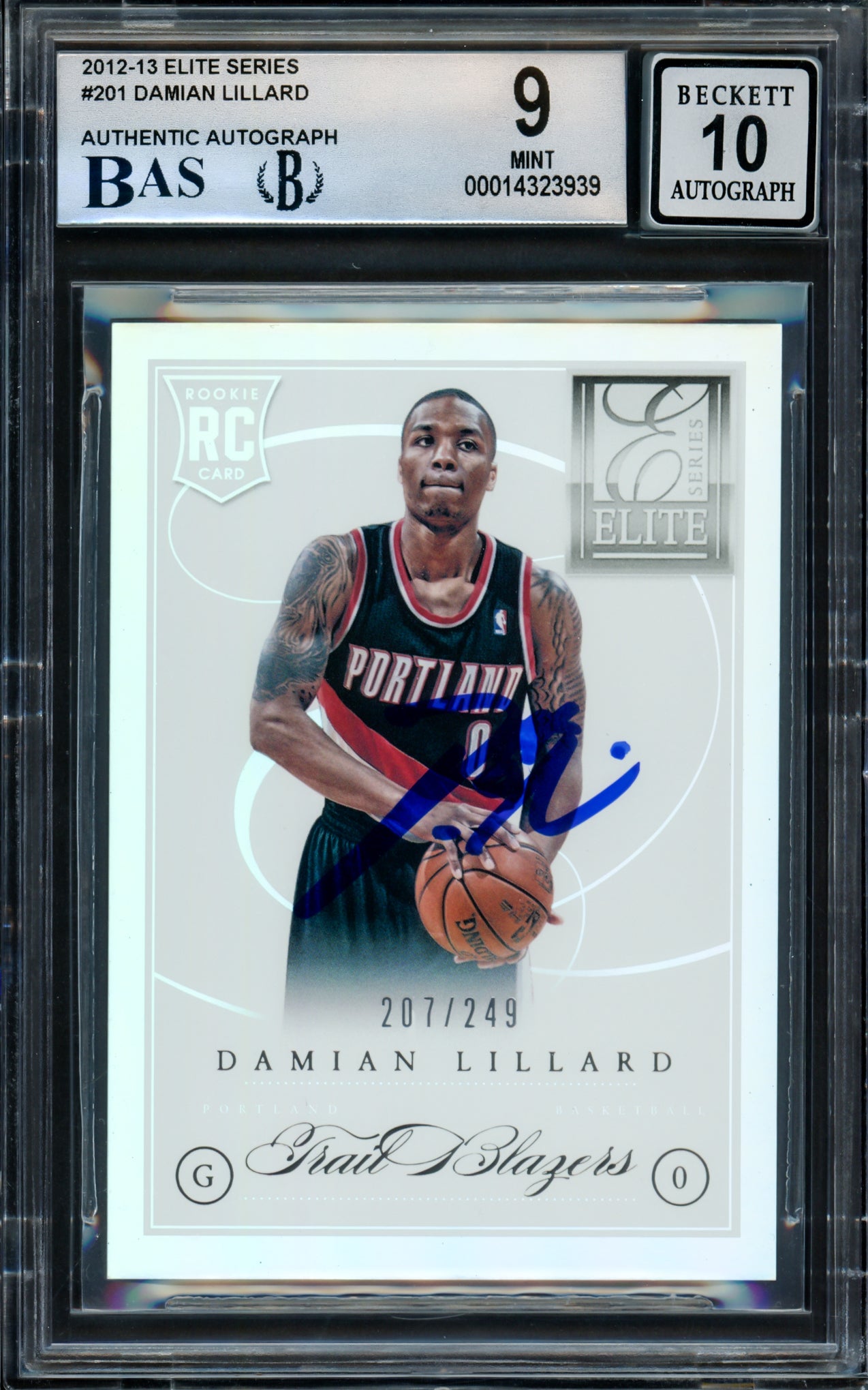 Damian Lillard Autographed 2012-13 Panini Elite Series Rookie Card #201 Portland Trail Blazers BGS 9 Auto Grade Gem Mint 10 #207/249 Beckett BAS #14323939