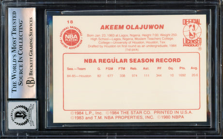 Hakeem Olajuwon Autographed 1985-86 Star Rookie Card #18 Houston Rockets Auto Grade Gem Mint 10 "The Dream" Beckett BAS #14984872