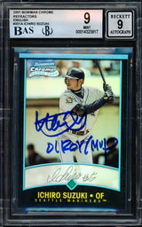 Ichiro Suzuki Autographed 2001 Bowman Chrome Rookie Card #351A Seattle Mariners BGS 9 Auto Grade Mint 9 "01 ROY/MVP" Beckett BAS #14323817
