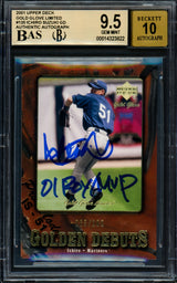 Ichiro Suzuki Autographed 2001 Upper Deck Gold Glove Limited Rookie Card #135 Seattle Mariners BGS 9.5 Auto Grade Gem Mint 10 "01 ROY/MVP" #65/100 Beckett BAS #14323822