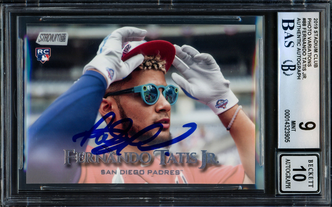 Fernando Tatis Jr. Autographed 2019 Topps Stadium Club Sunglass Variation Rookie Card #88 San Diego Padres BGS 9 Auto Grade Gem Mint 10 Beckett BAS #14323905