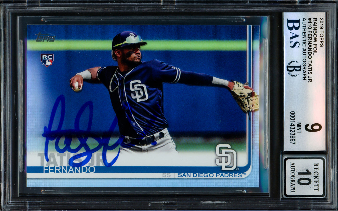 Fernando Tatis Jr. Autographed 2019 Topps Rainbow Foil Rookie Card #410 San Diego Padres BGS 9 Auto Grade Gem Mint 10 Beckett BAS #14323867