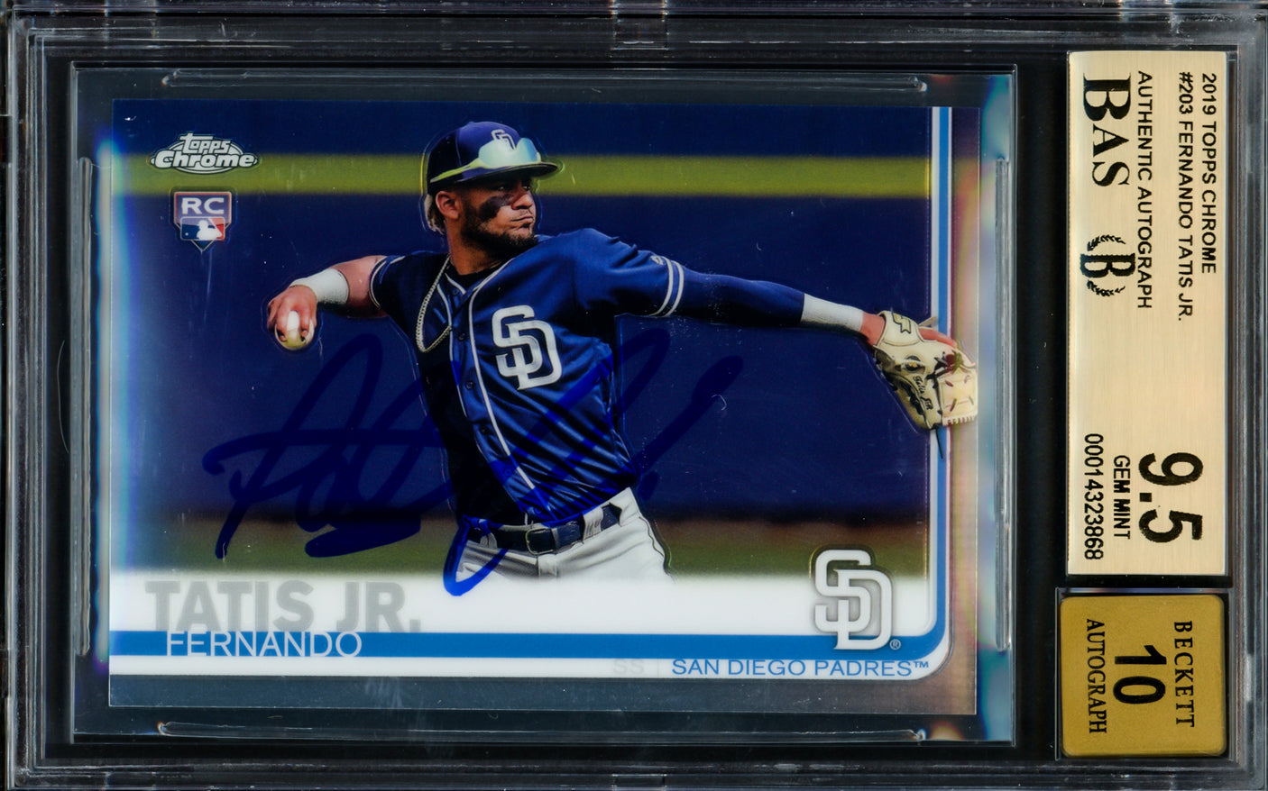 Fernando Tatis Jr. Autographed 2019 Topps Chrome Rookie Card #203 San Diego Padres BGS 9.5 Auto Grade Gem Mint 10 Beckett BAS #14323868