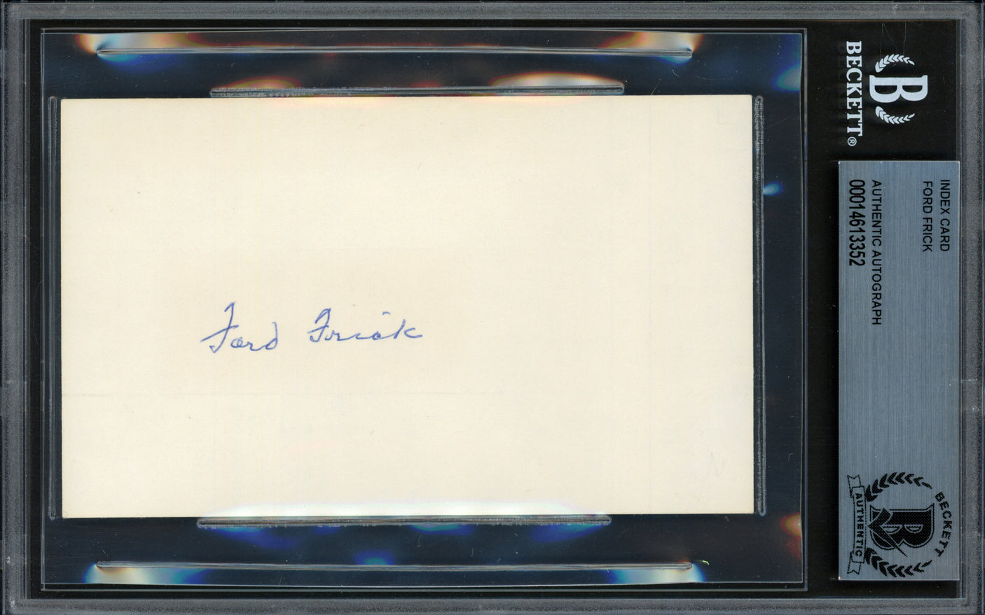 Ford Frick Autographed 3x5 Index Card Commissioner Beckett BAS #14613352