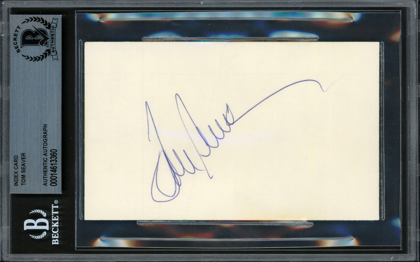 Tom Seaver Autographed 3x5 Index Card New York Mets, Cincinnati Reds Beckett BAS #14613360