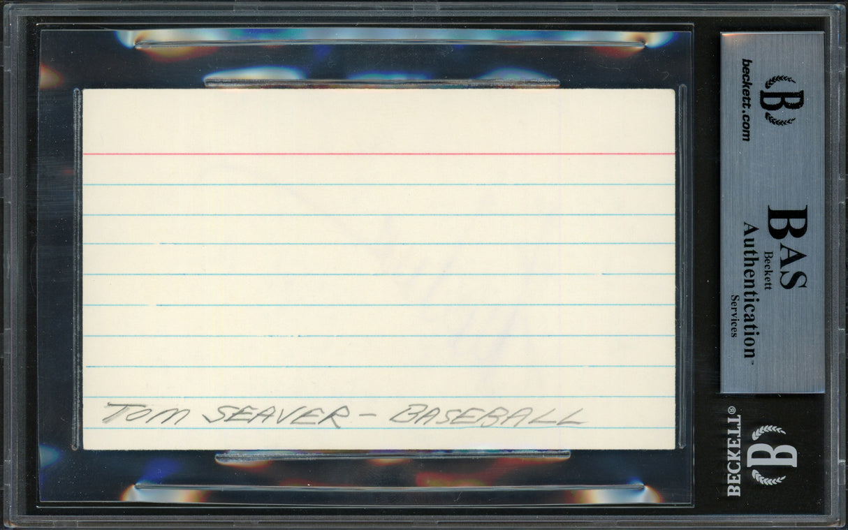 Tom Seaver Autographed 3x5 Index Card New York Mets, Cincinnati Reds Beckett BAS #14613360