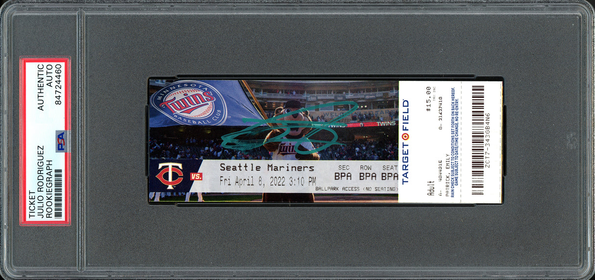 Julio Rodriguez Autographed MLB Debut Ticket Seattle Mariners Mascot Picture PSA/DNA #84724460