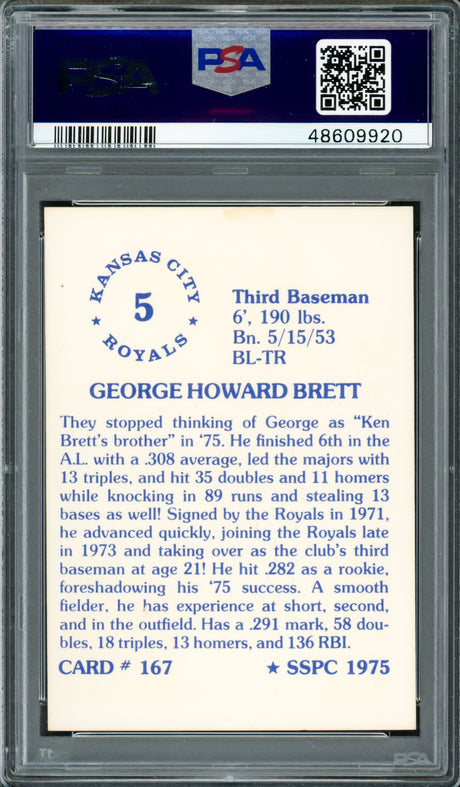 George Brett Autographed 1975 SSPC Rookie Card #167 Kansas City Royals Auto Grade Gem Mint 10 Vintage Signature PSA/DNA #48609920