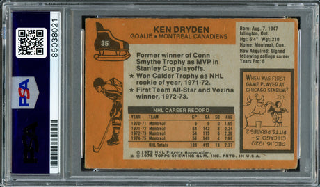 Ken Dryden Autographed 1975 Topps Card #35 Montreal Canadiens PSA/DNA #85038021