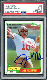 Joe Montana Autographed 1981 Topps Rookie Card #216 San Francisco 49ers PSA 5 Auto Grade Mint 9 PSA/DNA #77941113