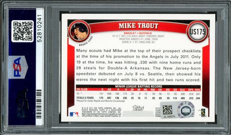 Mike Trout Autographed 2011 Topps Update Rookie Card #US175 Los Angeles Angels "2012 AL ROY" PSA/DNA #52810241