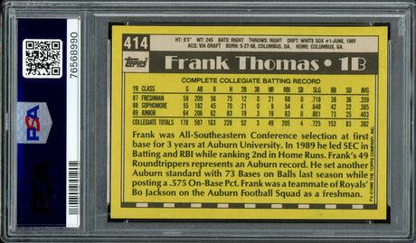 Frank Thomas Autographed 1990 Topps Rookie Card #414 Chicago White Sox PSA 10 Auto Grade Gem Mint 10 PSA/DNA #76568990