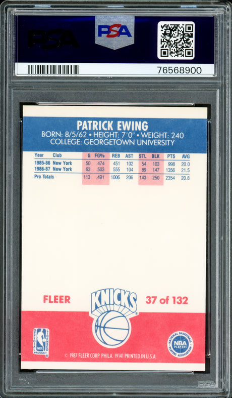 Patrick Ewing Autographed 1987-88 Fleer Card #37 New York Knicks PSA 8 Auto Grade Gem Mint 10 PSA/DNA #76568900