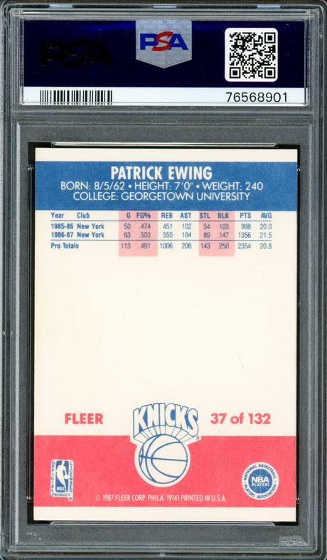 Patrick Ewing Autographed 1987-88 Fleer Card #37 New York Knicks PSA 6 Auto Grade Gem Mint 10 PSA/DNA #76568901