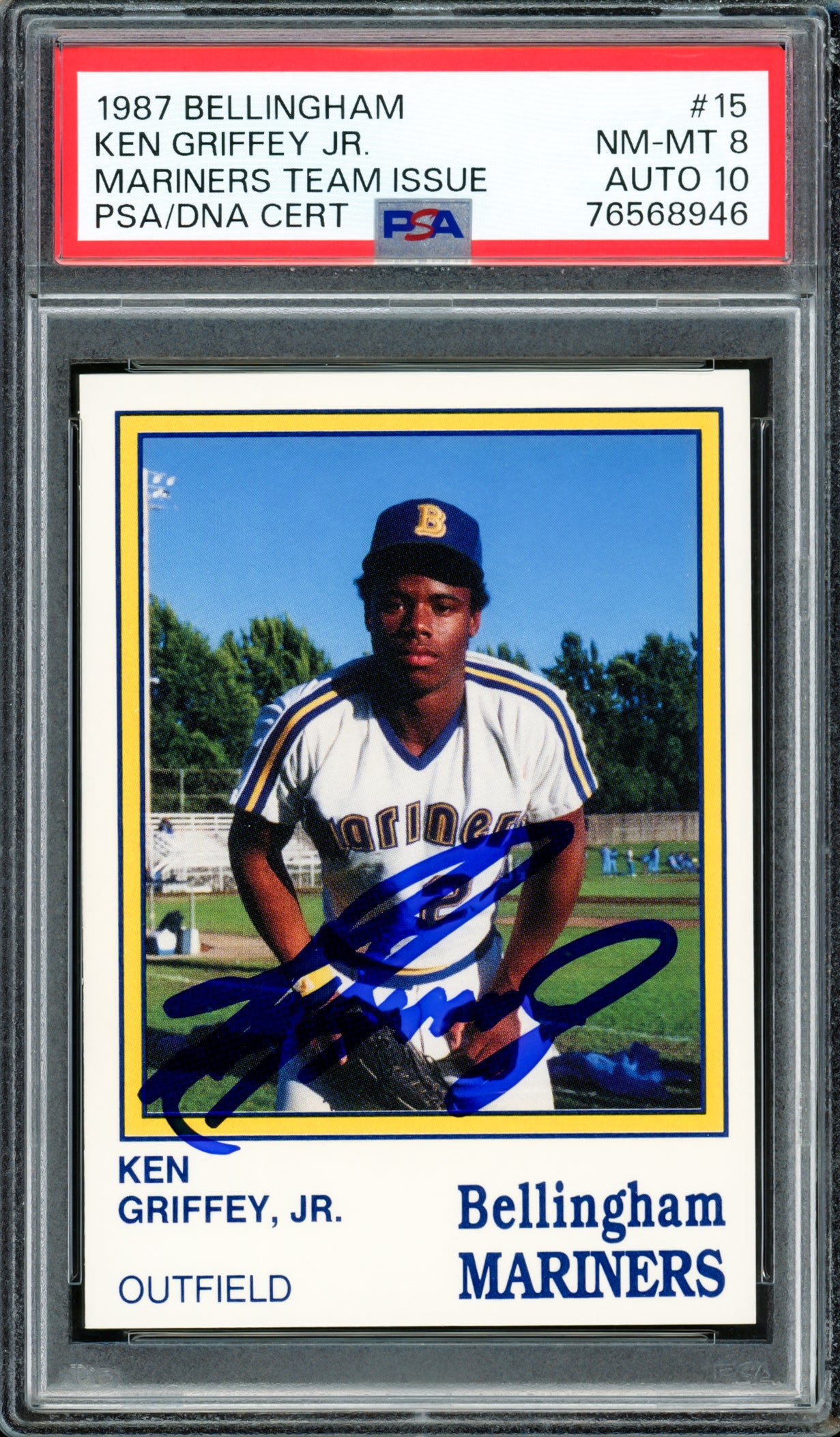 Ken Griffey Jr. Autographed 1987 Bellingham Mariners Rookie Card #15 PSA 8 Auto Grade Gem Mint 10 PSA/DNA #76568946