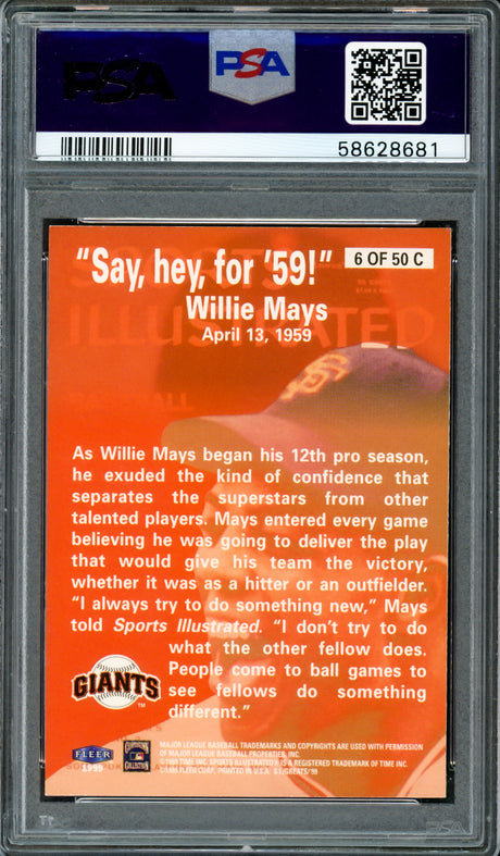 Willie Mays Autographed 1999 Fleer Sports Illustrated Card #6 San Francisco Giants PSA 9 Auto Grade Gem Mint 10 Highest Graded PSA/DNA #5862681