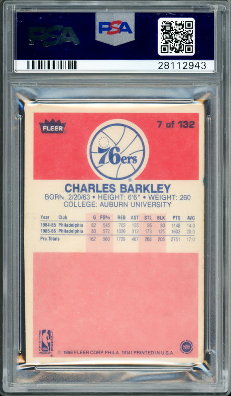 Charles Barkley Autographed 1986-87 Fleer Rookie Card #7 Philadelphia 76ers Vintage Signature PSA/DNA #28112943