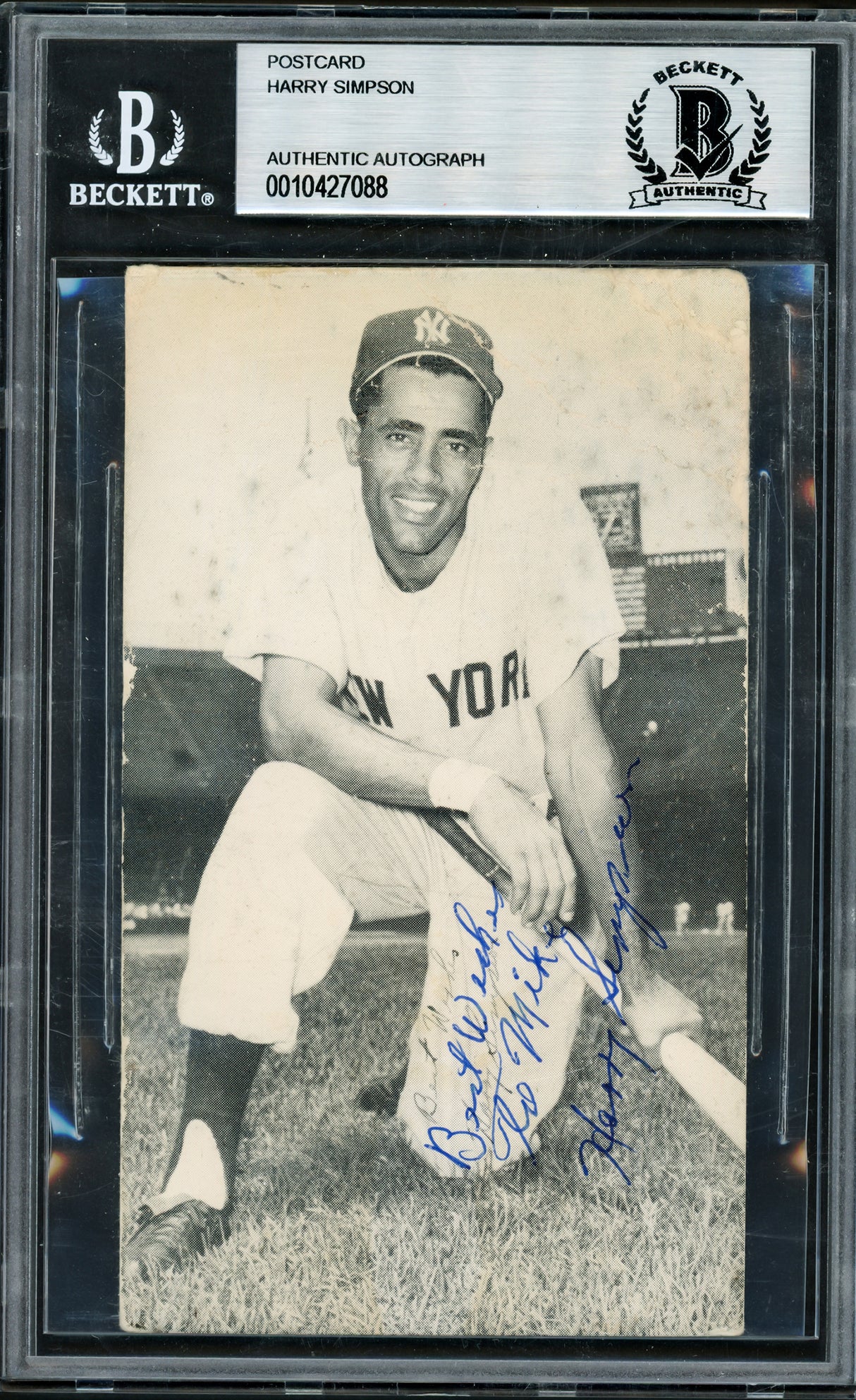 Harry Simpson Autographed 3x5.5 Postcard New York Yankees "Best Wishes To Mike" Beckett BAS #10427088