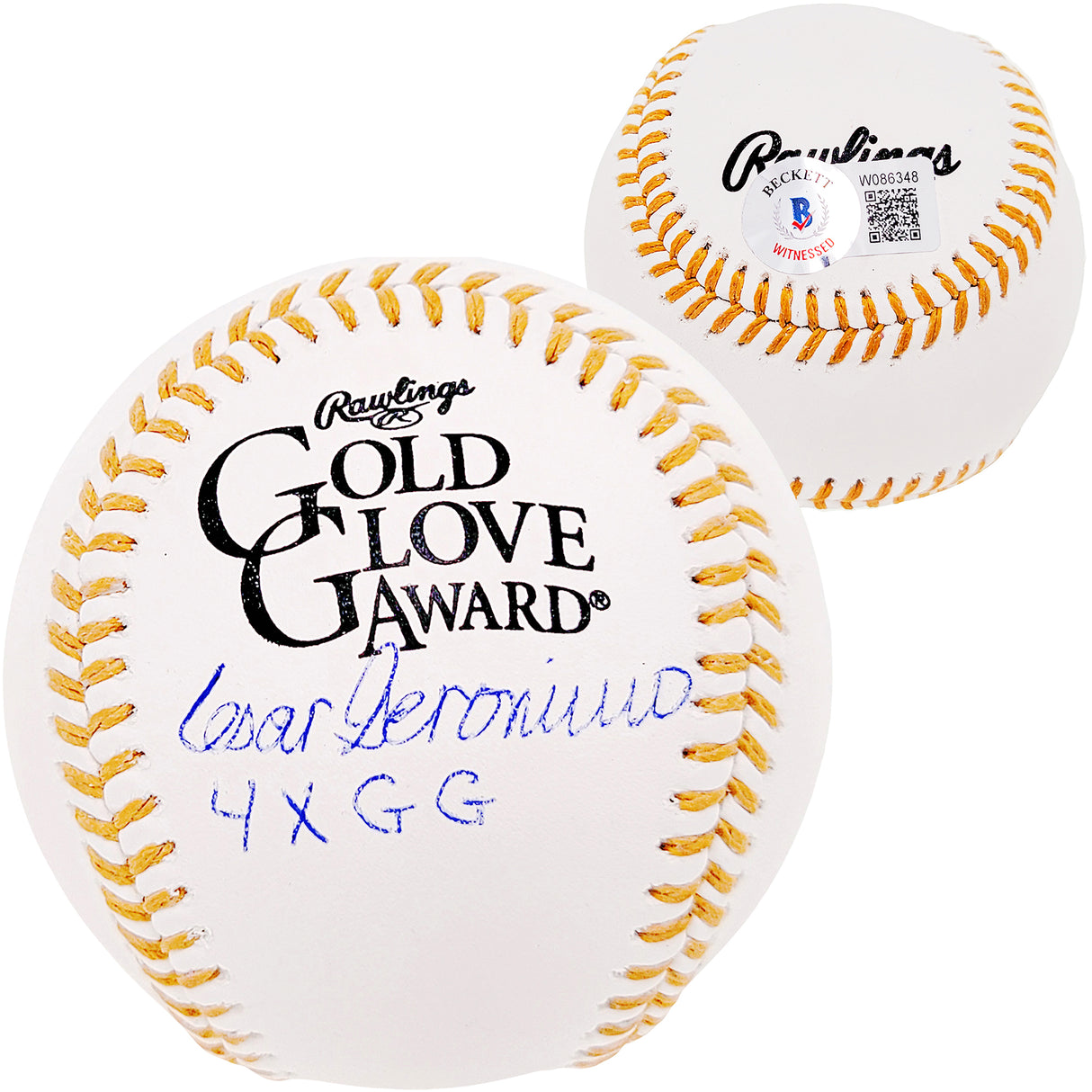 Cesar Geronimo Autographed Official Gold Glove MLB Baseball Cincinnati Reds "4x GG" Beckett BAS Witness Stock #209351