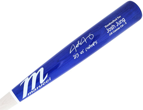 Josh Jung Autographed Blue/White Marucci Player Model Bat Texas Rangers "23 WS Champs" Beckett BAS Witness Stock #221362