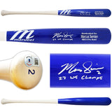 Marcus Semien Autographed Blue/White Marucci Player Model Bat Texas Rangers "23 WS Champs" Beckett BAS Witness Stock #221357