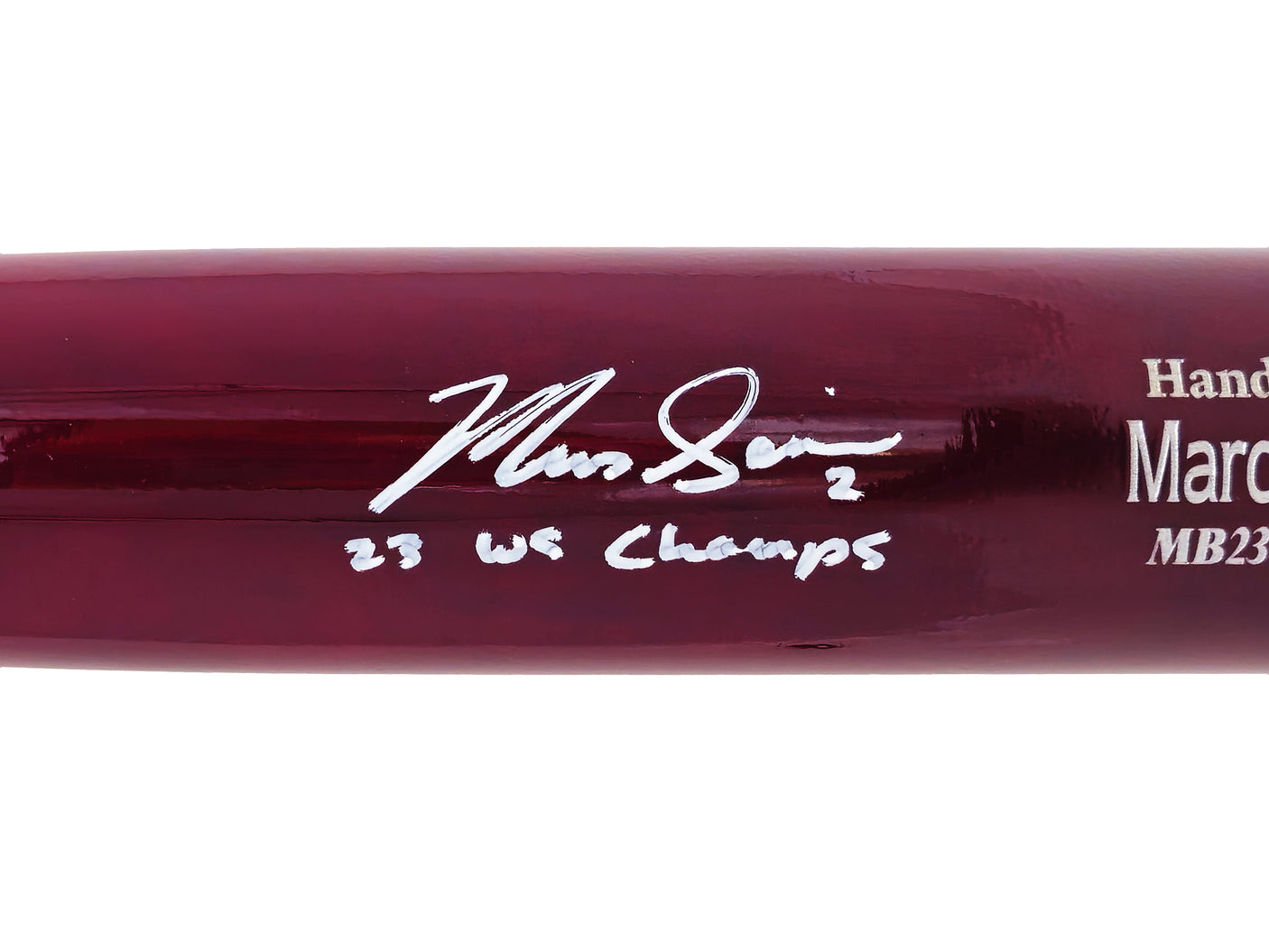 Marcus Semien Autographed Maroon/Navy Marucci Player Model Bat Texas Rangers "23 WS Champs" Beckett BAS Witness Stock #221358