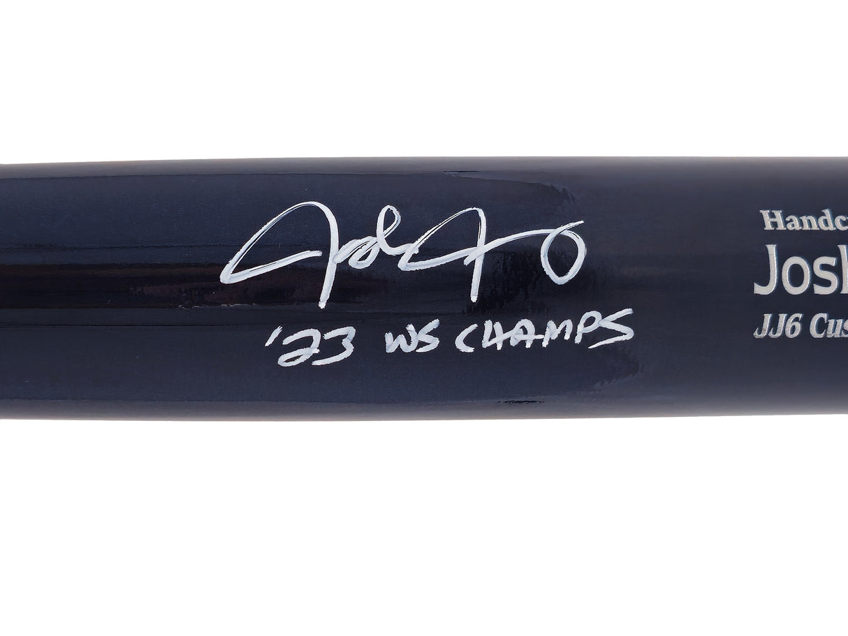 Josh Jung Autographed Navy/Grey Marucci Player Model Bat Texas Rangers "23 WS Champs" Beckett BAS Witness Stock #221363