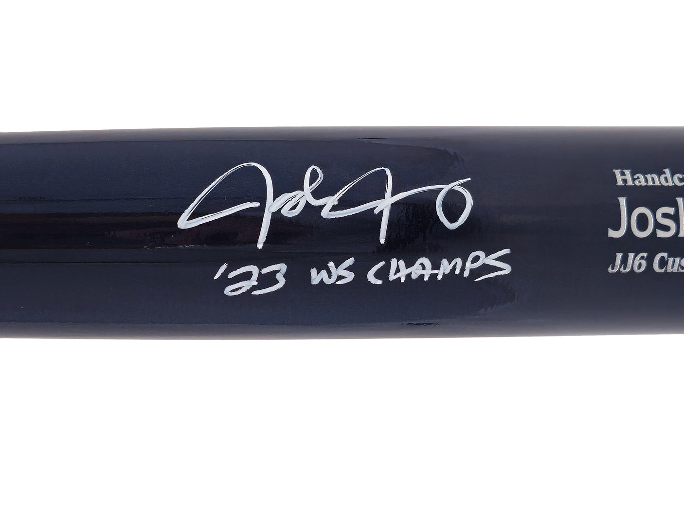 Josh Jung Autographed Navy/Grey Marucci Player Model Bat Texas Rangers "23 WS Champs" Beckett BAS Witness Stock #221363