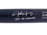 Josh Jung Autographed Navy/Grey Marucci Player Model Bat Texas Rangers "23 WS Champs" Beckett BAS Witness Stock #221363