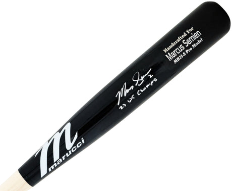 Marcus Semien Autographed Black/White Marucci Player Model Bat Texas Rangers "23 WS Champs" Beckett BAS Witness Stock #221359