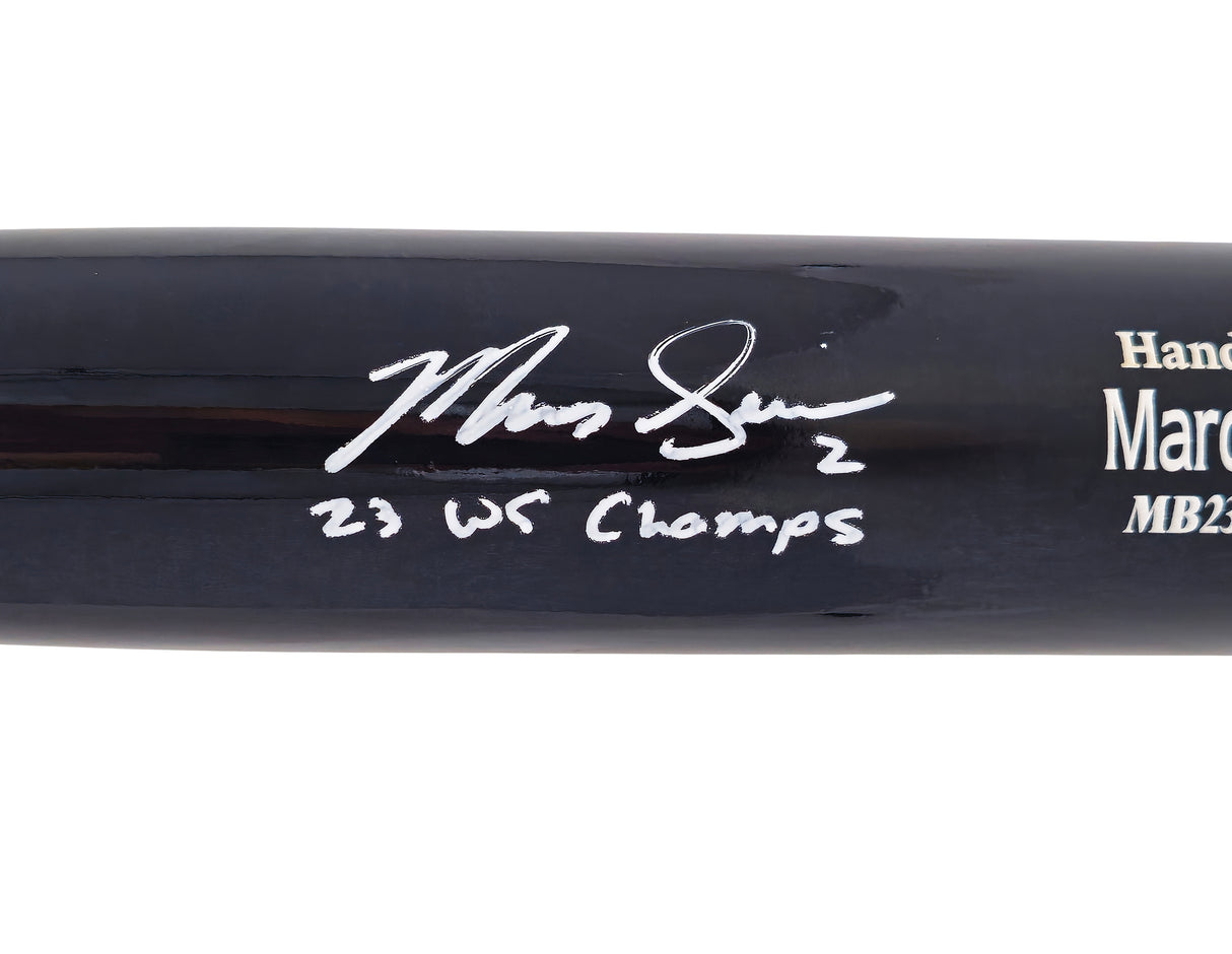 Marcus Semien Autographed Black/White Marucci Player Model Bat Texas Rangers "23 WS Champs" Beckett BAS Witness Stock #221359