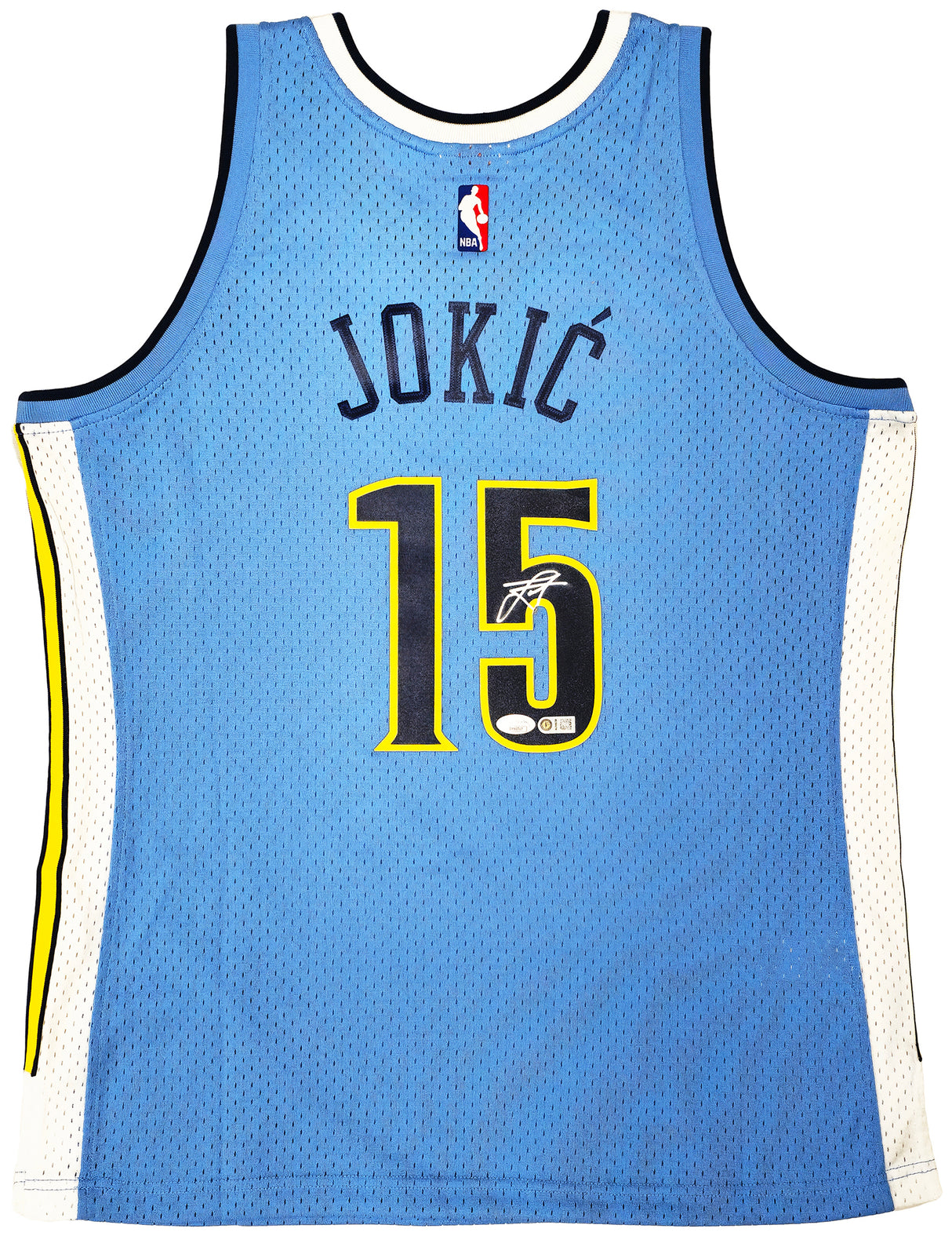 Denver Nuggets Nikola Jokic Autographed Blue Authentic Mitchell & Ness 2016 HWC Swingman Rookie Year Jersey Size L JSA Stock #221500