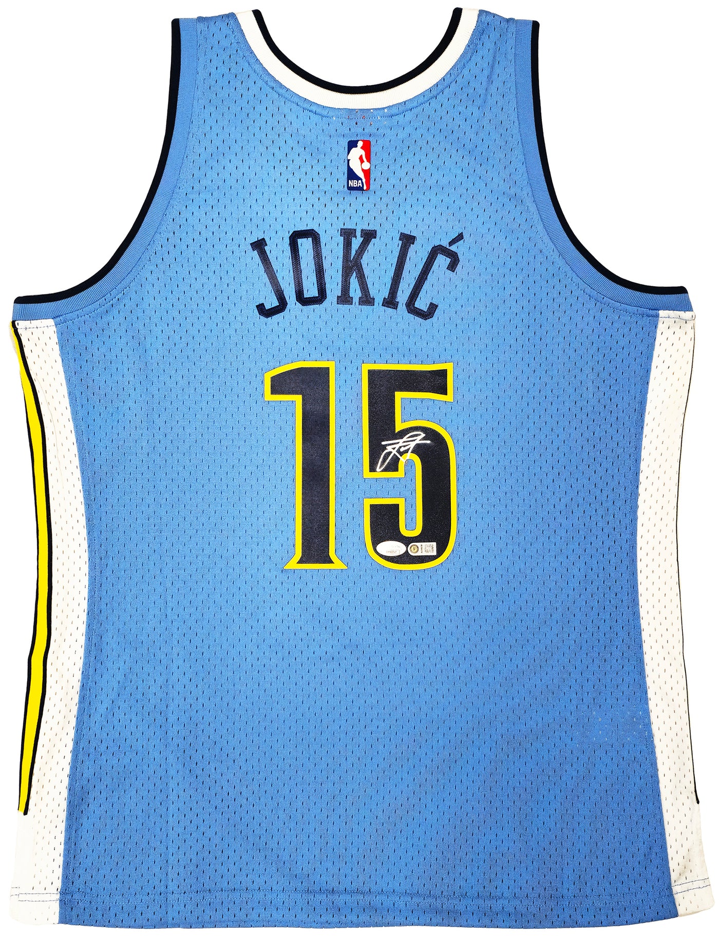Denver Nuggets Nikola Jokic Autographed Blue Authentic Mitchell & Ness 2016 HWC Swingman Rookie Year Jersey Size L JSA Stock #221500