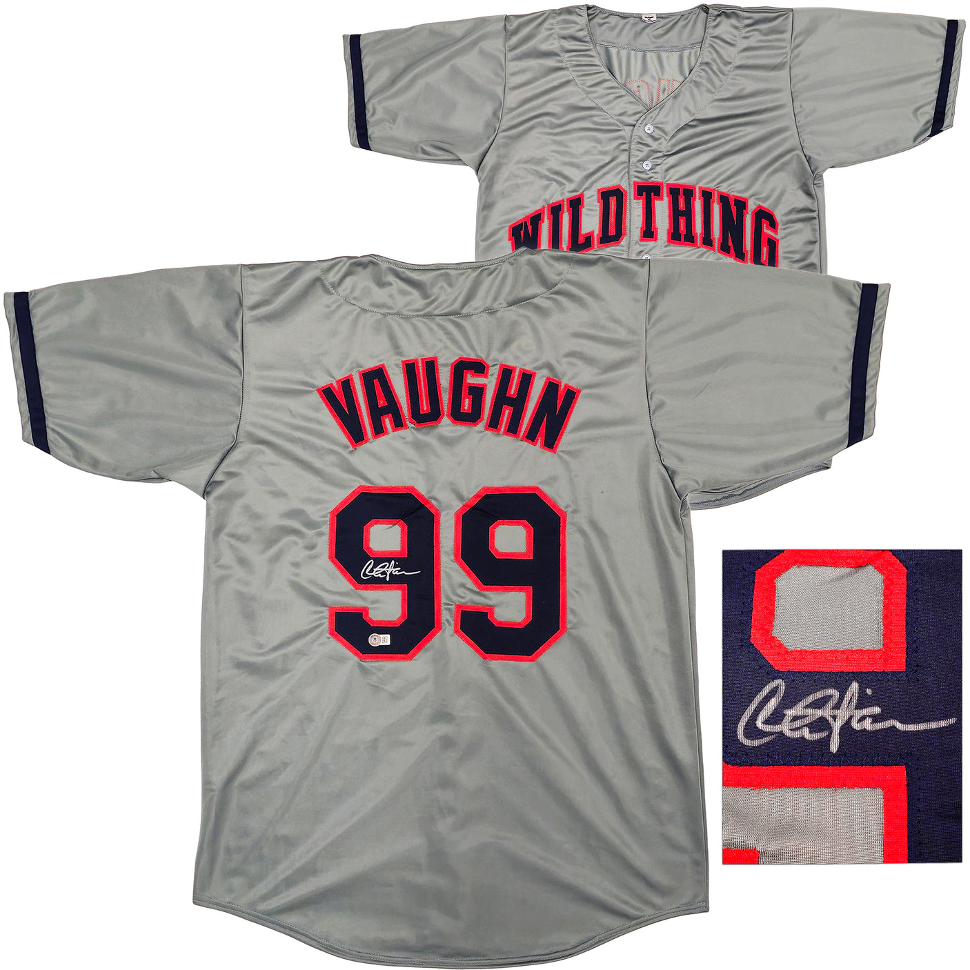 Charlie Sheen Autographed Gray Jersey Major League Ricky 'Wild Thing' Vaughn Beckett BAS Witness Stock #221306