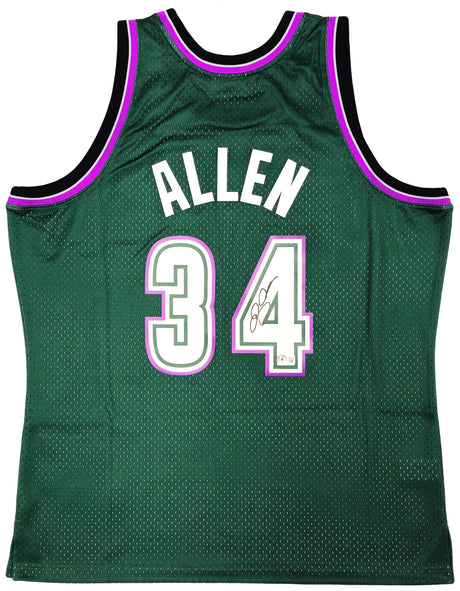 Milwaukee Bucks Ray Allen Autographed Green Authentic Mitchell & Ness 1996-97 Ray Allen HWC Swingman Jersey Size XL Beckett BAS Witness Stock #221292