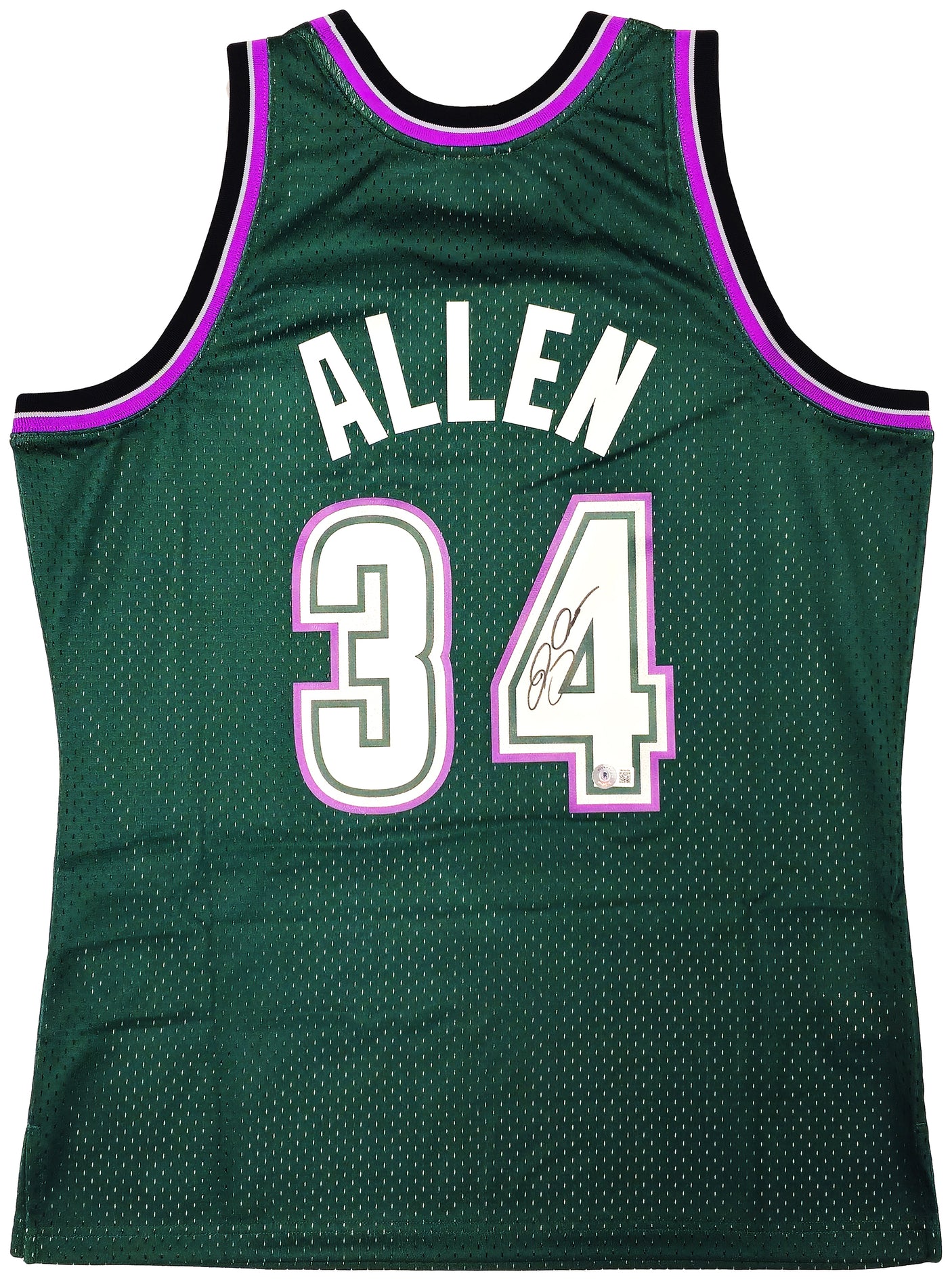 Milwaukee Bucks Ray Allen Autographed Green Authentic Mitchell & Ness 1996-97 Ray Allen HWC Swingman Jersey Size L Beckett BAS Witness Stock #221291