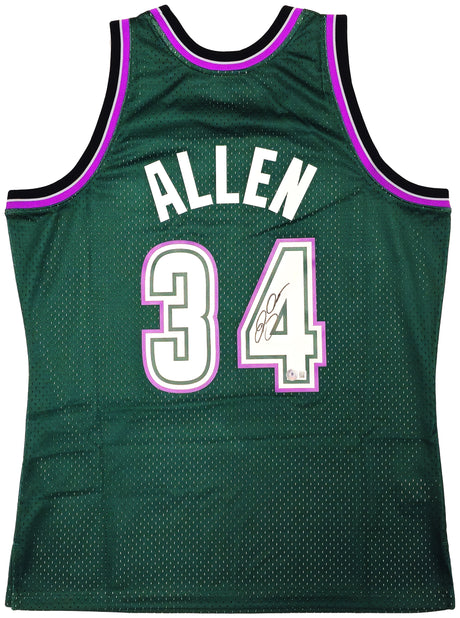 Milwaukee Bucks Ray Allen Autographed Green Authentic Mitchell & Ness 1996-97 Ray Allen HWC Swingman Jersey Size L Beckett BAS Witness Stock #221291