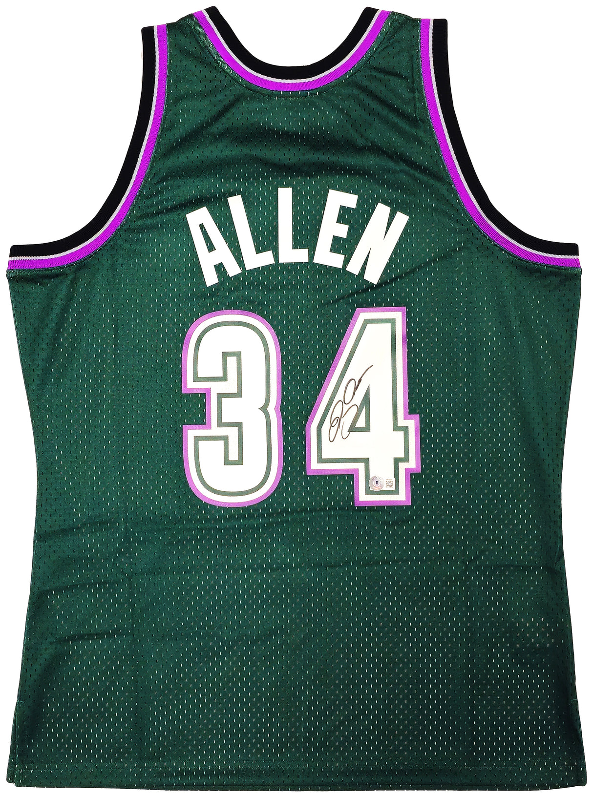 Milwaukee Bucks Ray Allen Autographed Green Authentic Mitchell & Ness 1996-97 Ray Allen HWC Swingman Jersey Size L Beckett BAS Witness Stock #221291