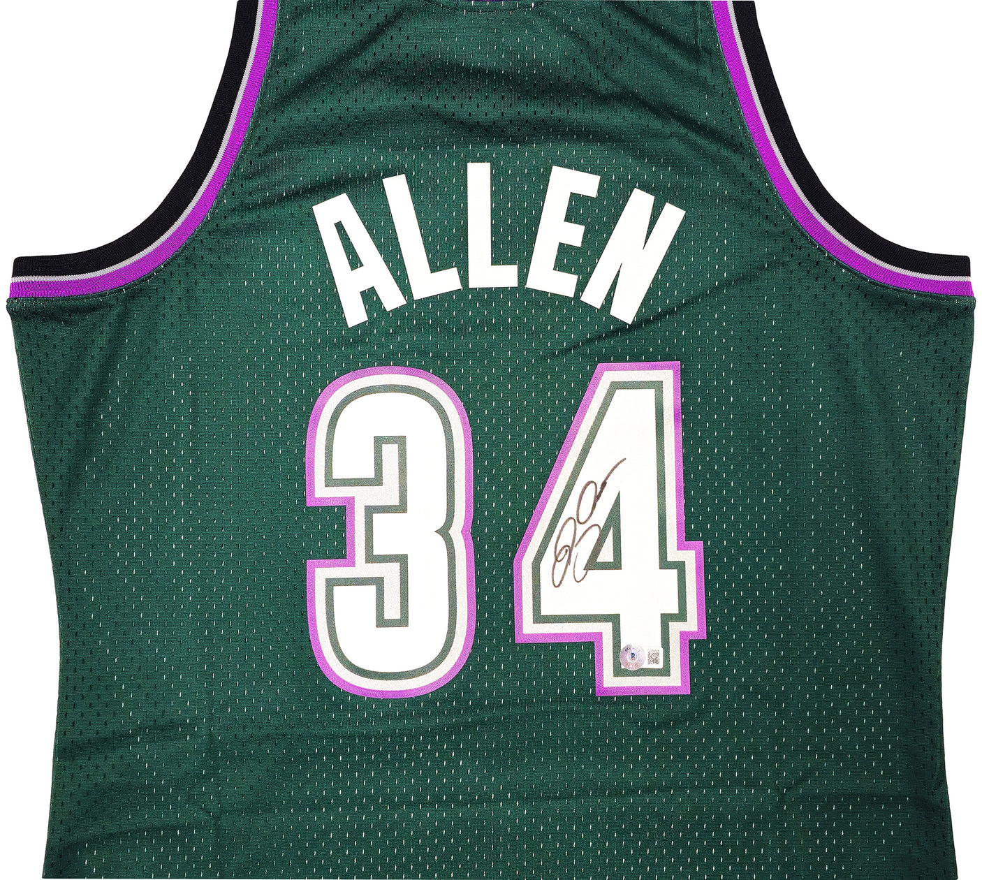 Milwaukee Bucks Ray Allen Autographed Green Authentic Mitchell & Ness 1996-97 Ray Allen HWC Swingman Jersey Size L Beckett BAS Witness Stock #221291