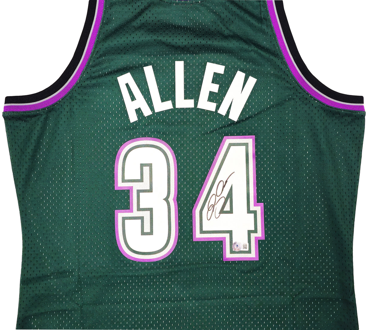 Milwaukee Bucks Ray Allen Autographed Green Authentic Mitchell & Ness 1996-97 Ray Allen HWC Swingman Jersey Size L Beckett BAS Witness Stock #221291