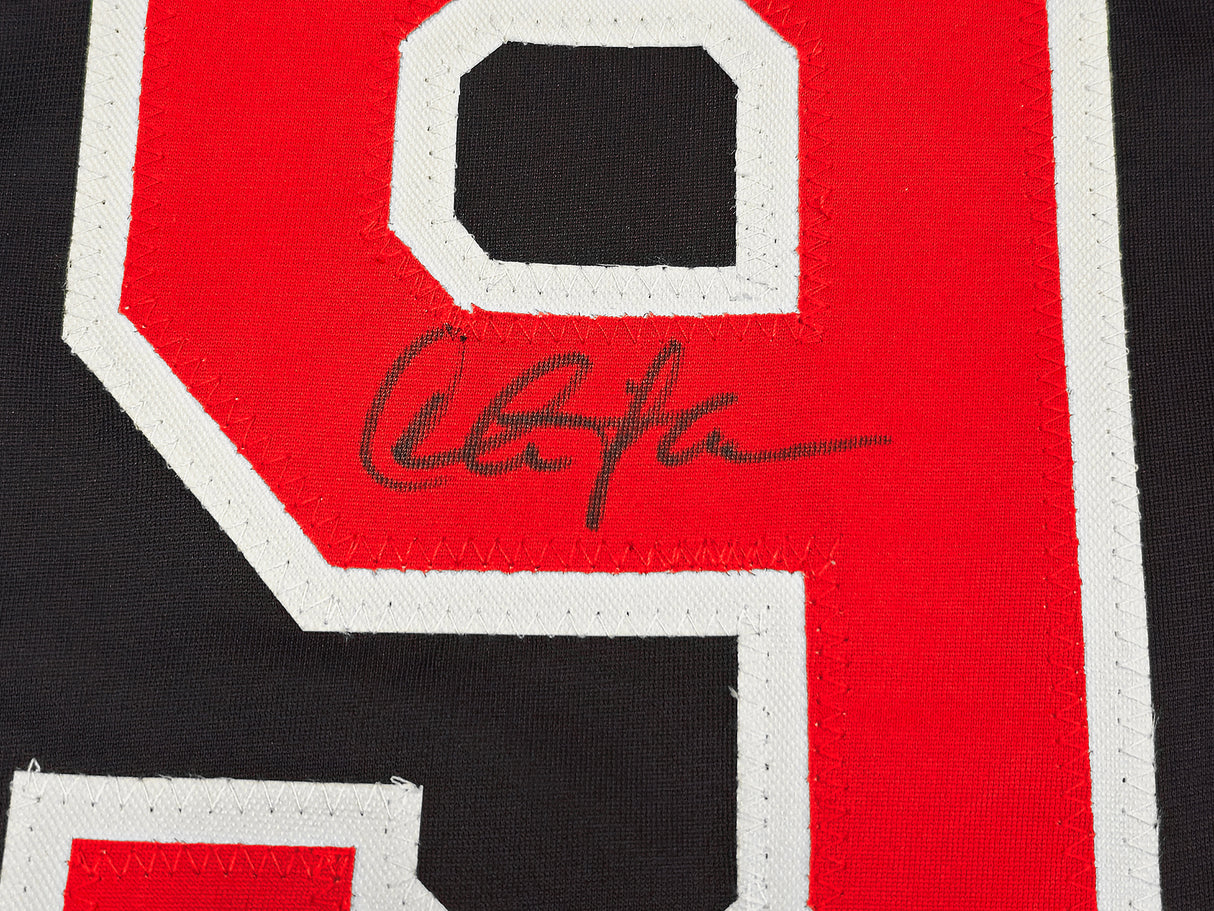 Charlie Sheen Autographed Navy Jersey Major League Ricky 'Wild Thing' Vaughn Beckett BAS Witness Stock #221304