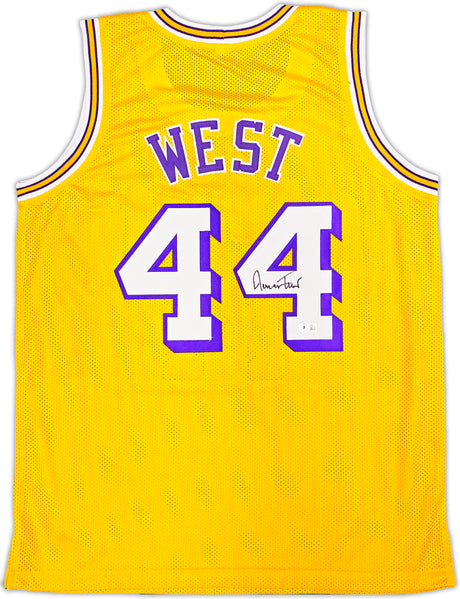 Los Angeles Lakers Jerry West Autographed Yellow Jersey Beckett BAS QR Stock #221334