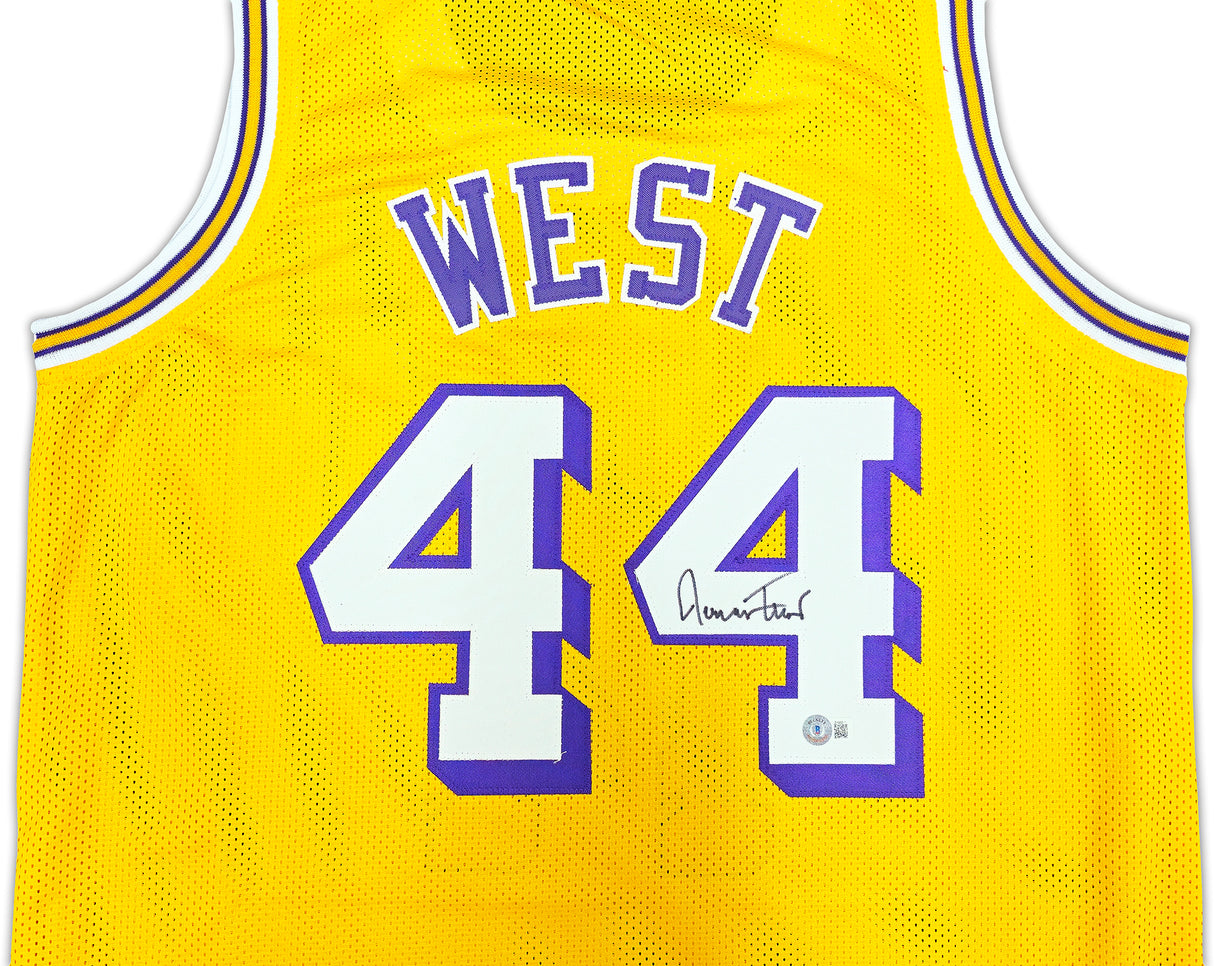 Los Angeles Lakers Jerry West Autographed Yellow Jersey Beckett BAS QR Stock #221334