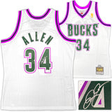 Milwaukee Bucks Ray Allen Autographed White Authentic Mitchell & Ness 1996-97 Ray Allen HWC Swingman Jersey Size L Beckett BAS Witness Stock #221293