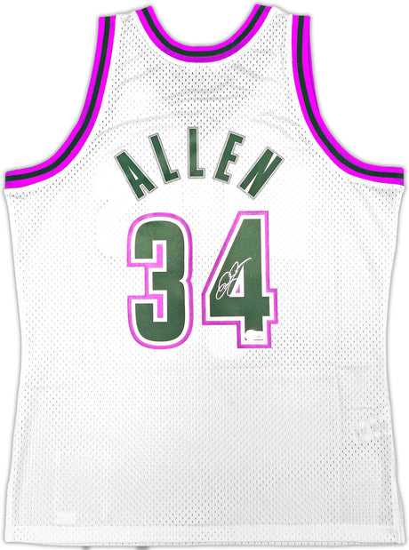 Milwaukee Bucks Ray Allen Autographed White Authentic Mitchell & Ness 1996-97 Ray Allen HWC Swingman Jersey Size L Beckett BAS Witness Stock #221293