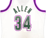 Milwaukee Bucks Ray Allen Autographed White Authentic Mitchell & Ness 1996-97 Ray Allen HWC Swingman Jersey Size L Beckett BAS Witness Stock #221293